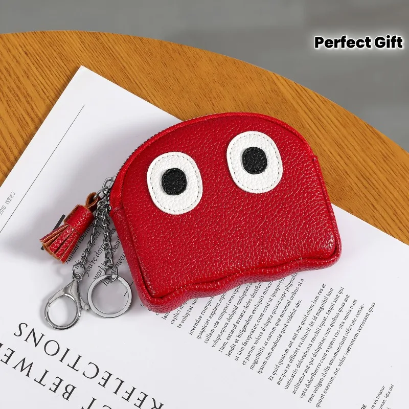 

A cute and quirky designed keychain coin purse, convenient zipper solid color women's wallet.Can hold coins bills,lipstick, etc.
