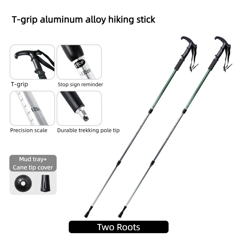 BISINNA 2 STUKS Wandelstokken met T-handvat Aluminiumlegering 3-delig telescopisch voor lichte trekking, wandelen en reizen