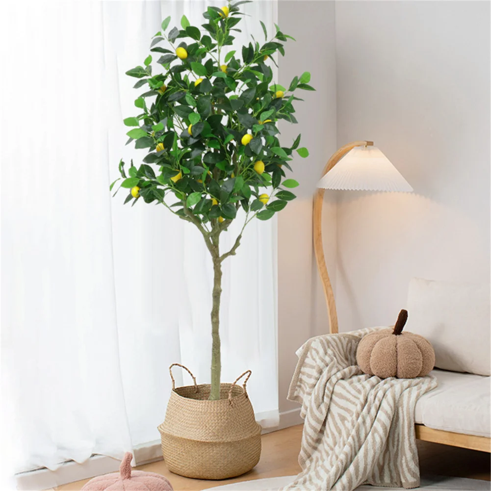 US Artificial Lemon Tree 3.9ft/4.9ft Tall Lemon Plant In Pot Lemon Fruit Tree Pre Potted Faux Lemon Tree Artificial Potted Plant