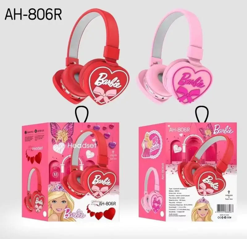 Barbie Head-Mounted Bluetooth Headset with Long Battery Life Anime Peripherals Cute Cartoons Kawaii Birthday Gifts for Friends