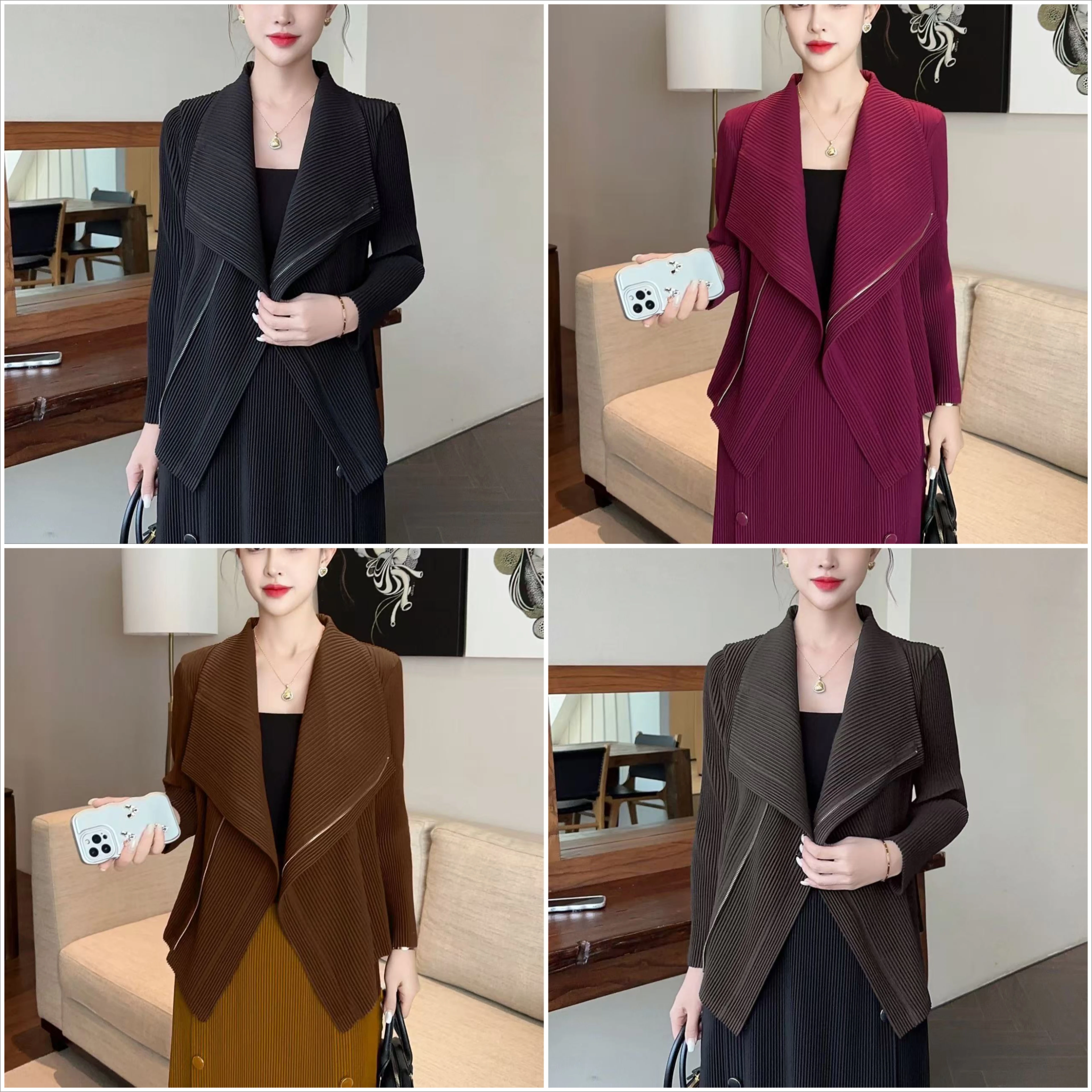 

Miyake Fold 2025 Autumn/Winter New Fold Coat Loose Solid Color Fashion Style Big Collar Women's Elegant Casual Loose Top