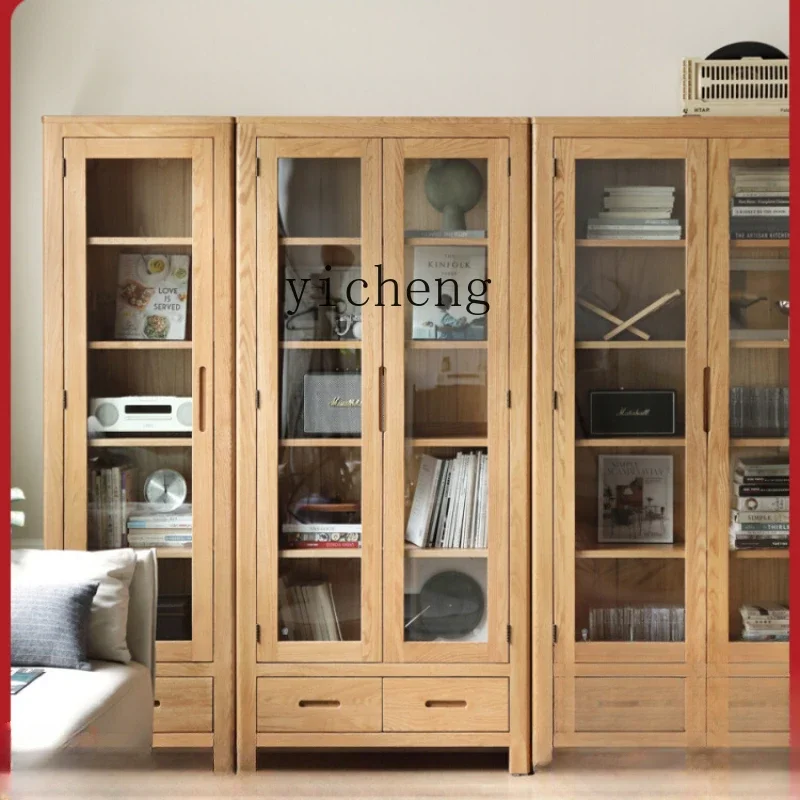 

ZF Solid Wood Bookcase Simple Bookshelf with Glass Door Combination Shelf Display Cabinet