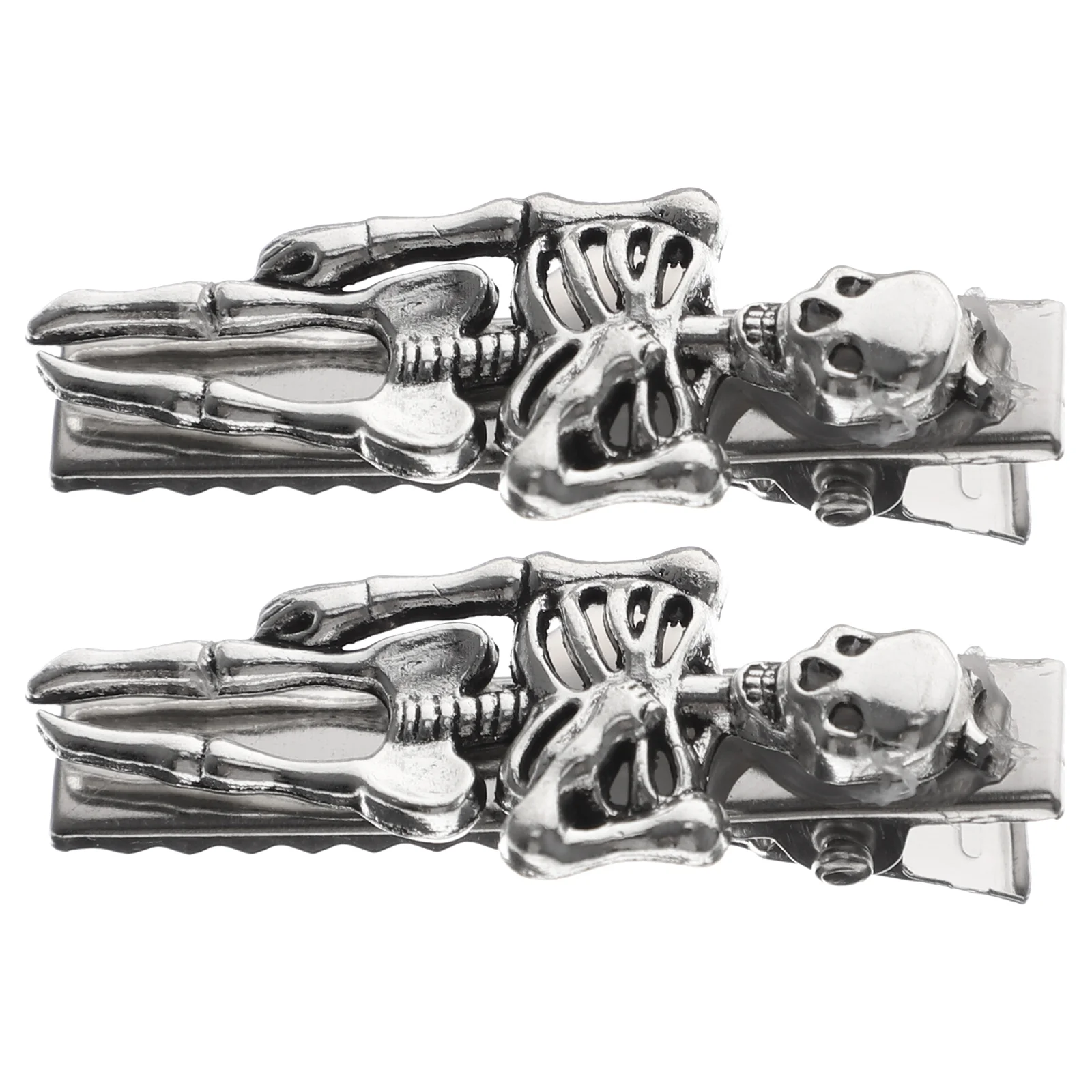 

2 Pcs Hair Clip Skull Bb Barrettes Halloween Gothic Accessories Silver