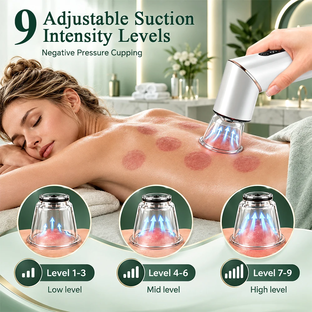 Rechargeable Electric Vacuum Cupping Set 9-Level Suction Skin Scraping Guasha Massage Tool for Household Use Cupping Massager