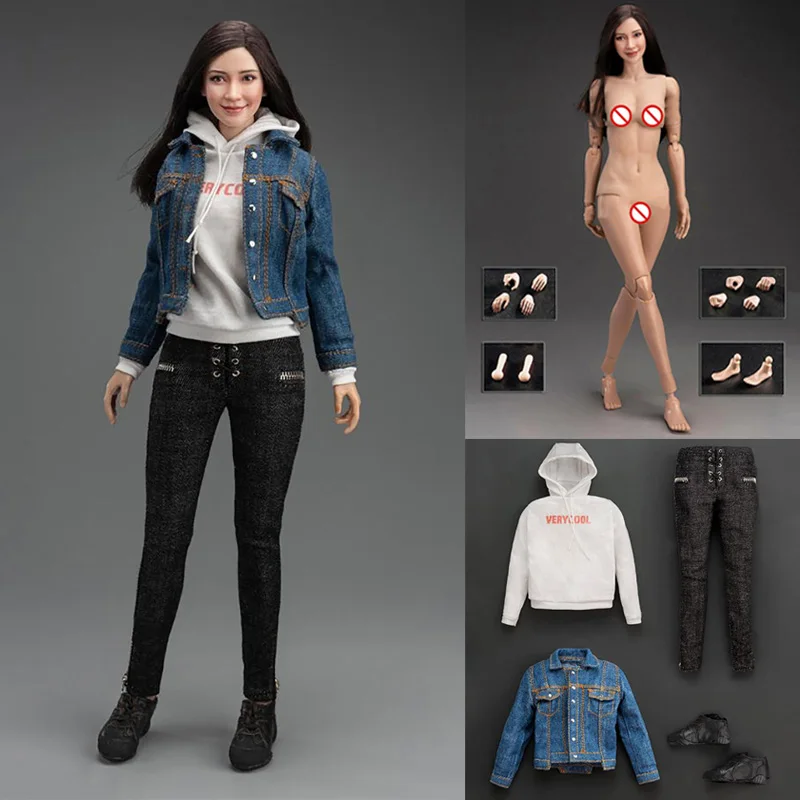 VERYCOOL FX10 VCL-1005 1/6 SCale Angela Asian Beauty Head Middle Chest 12 Inch Action Figure Body Model with Denim Casual Suit