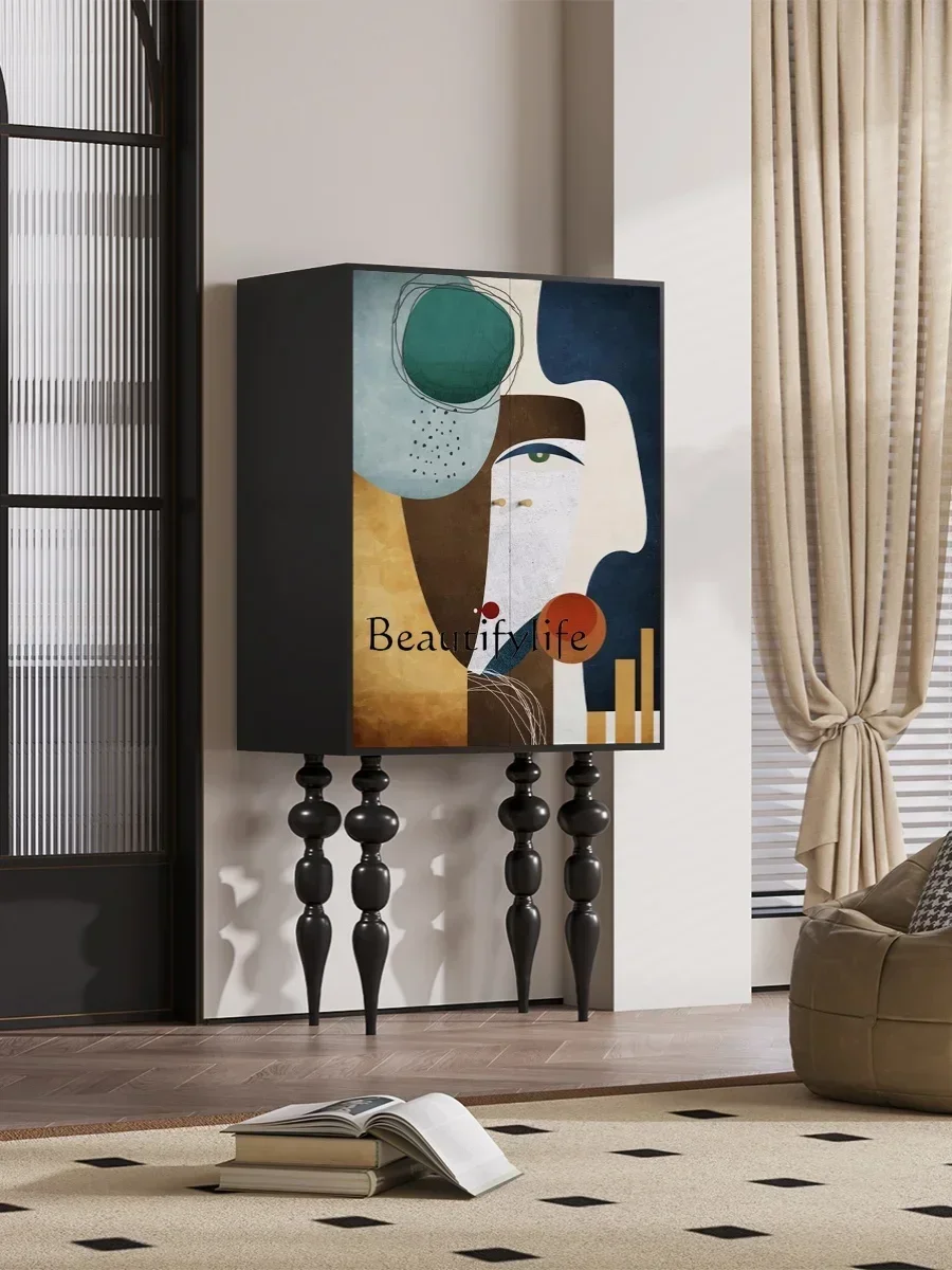 D06Art تخزين جدار الديكور خزانة جانبية الحديثة الحد الأدنى خشب متين خزانة تخزين عالية الساق