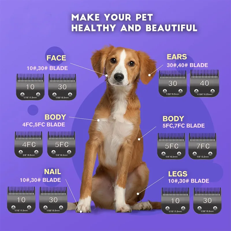 شفرات قابلة للفصل لتصفيف الكلاب الأليفة متوافقة مع مقاس Andis-4FC بطول القطع 1/2 بوصة (13 مم)، معظم ماكينة قص الشعر من سلسلة Wahl KM باللون الأسود #1