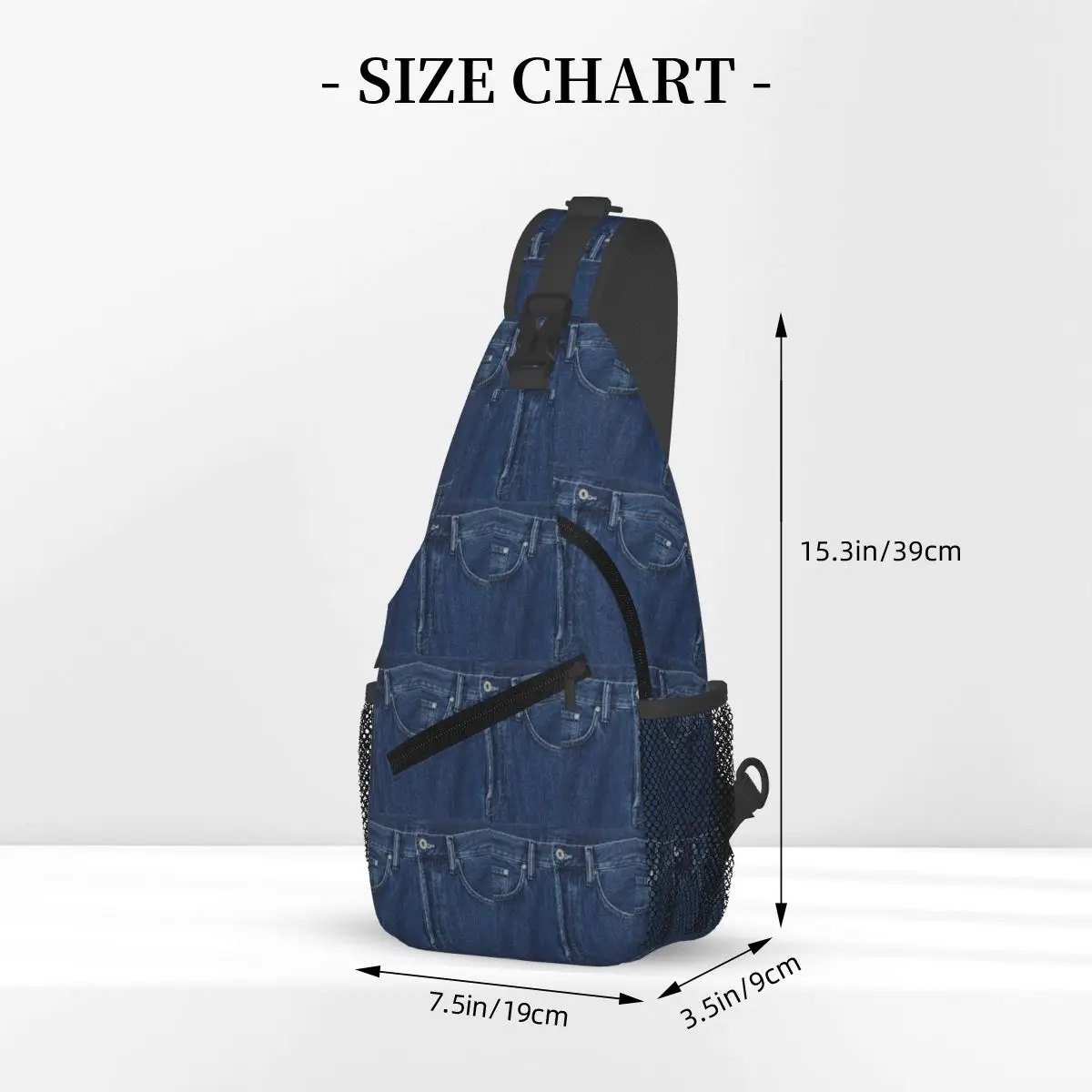 Blue Denim Classic Jeans Texture Chest Bag Men Sling Crossbody Backpack Chest Bag Travel Hiking Daypack Shoulder Bag 3