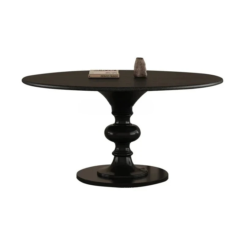 

lxAmerican solid wood round dining table retro black round eating table small apartment simple designer dining table
