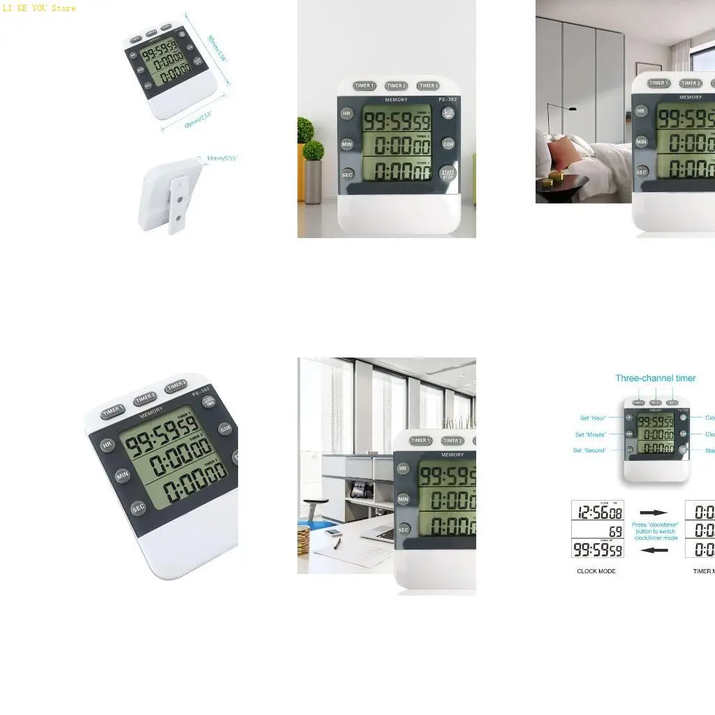 W3JE Electronic Countdown Clock Timer 3 Channels Volume Control for Home Office Sport