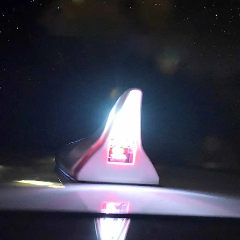 Universal Car Shark Fin Antenna Roof Tail Modification Light  with Solar LED Light Car Antenna Driving Safety Warning Light