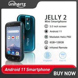 Unihertz-Smartphone Jelly 2 Mini, Android 11, Helio P60, ocho núcleos, 6GB, 128GB, 3,0 pulgadas, el más pequeño, 16MP, 2000mAh, huella dactilar, NFC