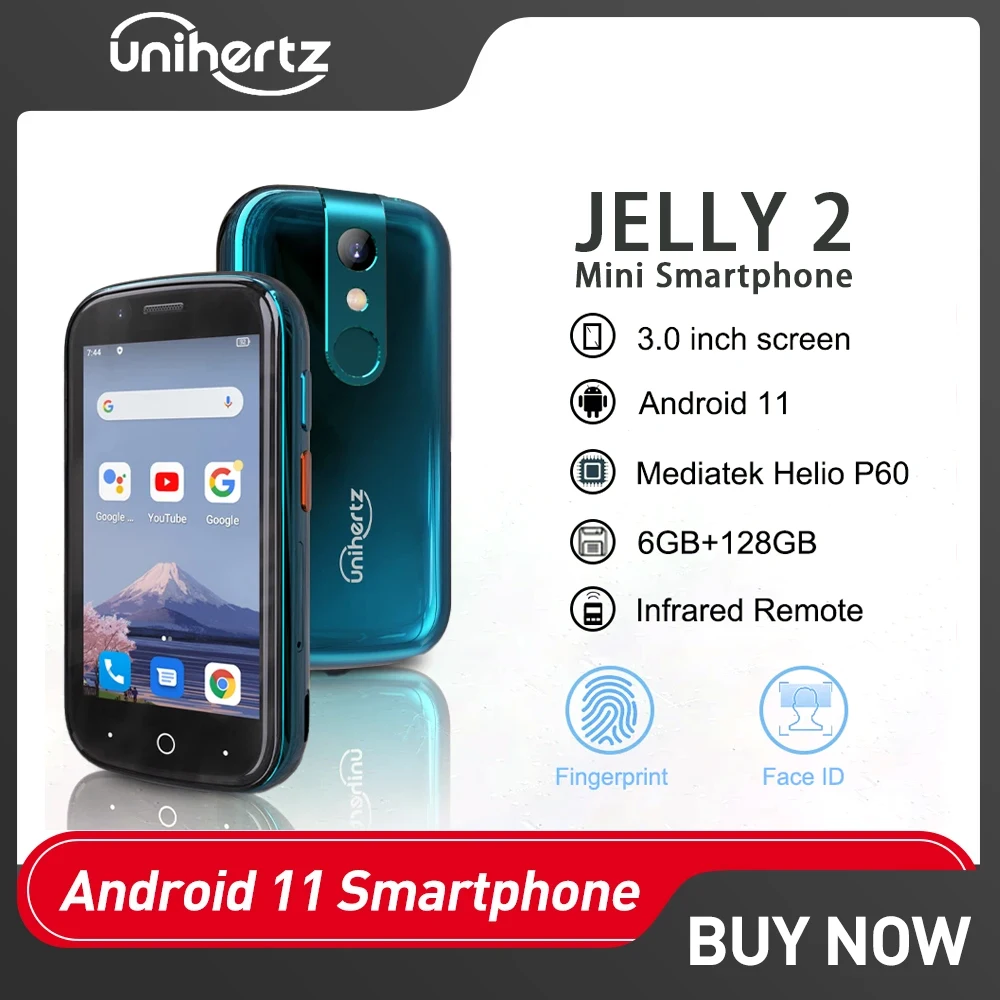 Unihertz-smartphone Jelly Mini Android 11 Helio P60 Octa Core 6gb 128gb 3.0 Telefone Mais Pequeno Impressão Digital Nfc 16mp 2000mah