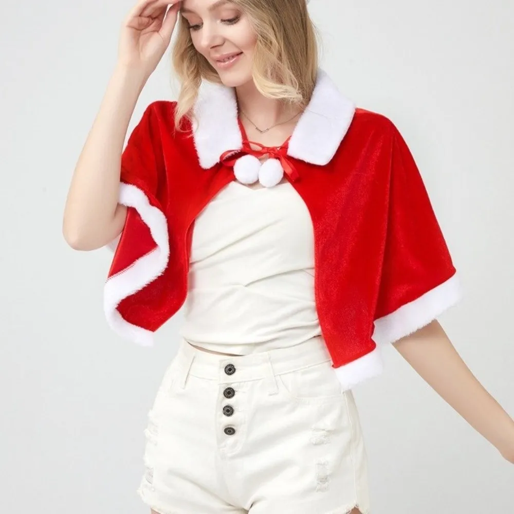 Soft Polyester Christmas Cloak Thick Warm Women Ponchos Shawl Plush Xmas Cape Christmas Party Costume