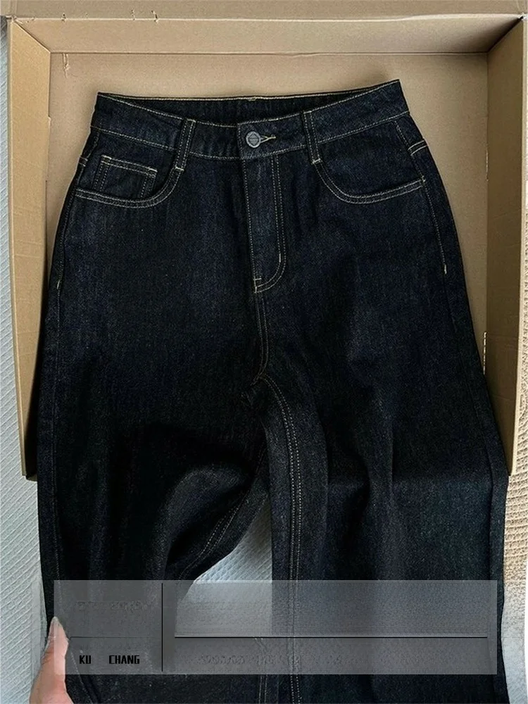 

Джинсы женские прямые с высокой талией, цвет хаки, осенне-зимние, в стиле стритстайл, для работы, модные, свободного кроя, средней эластичности