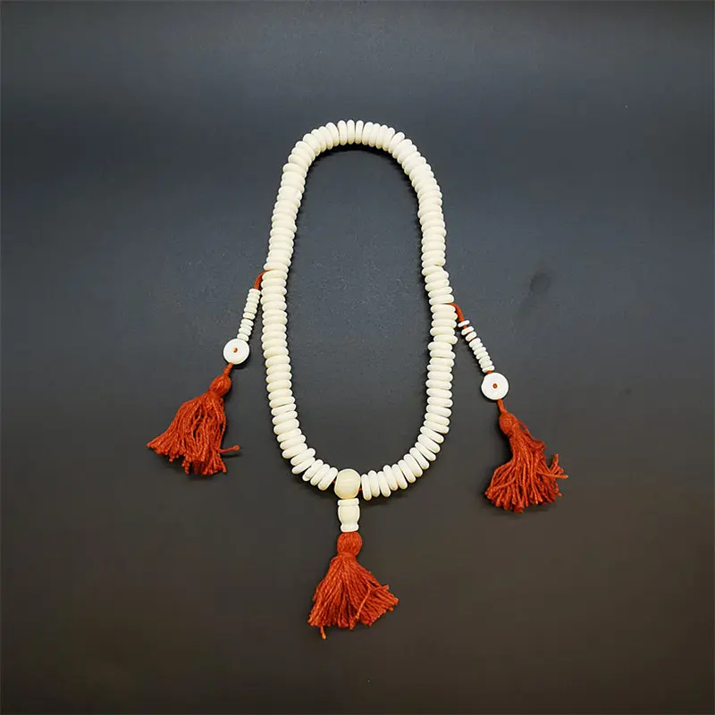 Tibet White Yak Bone Hand-hold Rosary 108 Coin Beads Prayer Mala 10mm 12mm BRO817