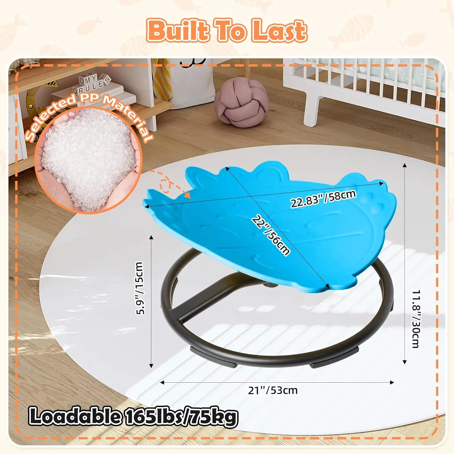 Kids Spinning Chair, Blue Fish Sensory Swivel Chair for Autism & ADHD Balance Training