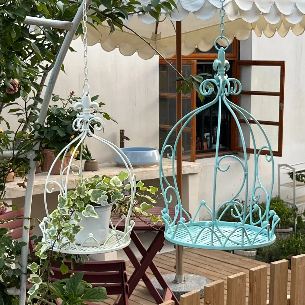 Ironwork Suspend Flowerpot Pots for Plants Suspended Basket Outdoor Garden Green Rose Basket Decoration Garden Flower Rack Gifts