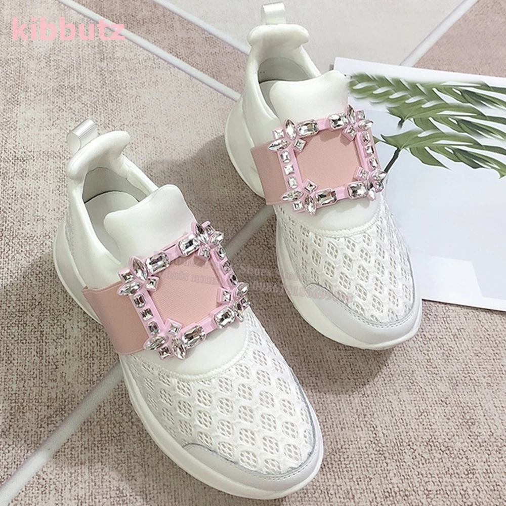 Mesh Sport Sneaker Square Crystal punta a punta piatta con traspirante confortevole Slip-On moda elegante scarpe da donna di lusso più nuove