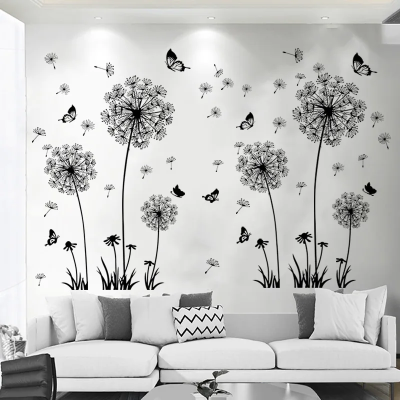 Black dandelion sticker living room bedroom  decoration self adhesive wall art decal