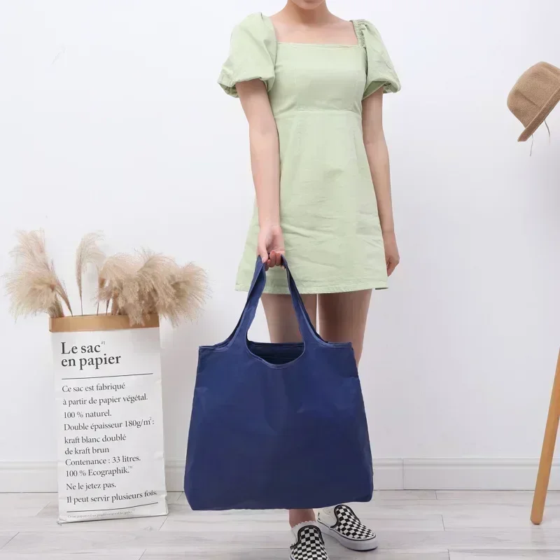 TW21 Eco-Friendly Folding Shopping Bag Reusable Portable Shoulder Handbag for Travel Grocery simple solid color grocery bag