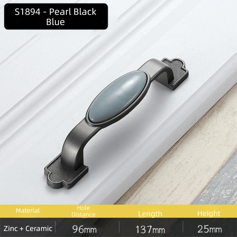 Blue Gray Cabinet Furniture Handle Zinc Alloy Mediterranean Style Wardrob Handle Ceramic Door Knosb Cabinet Door Hardware