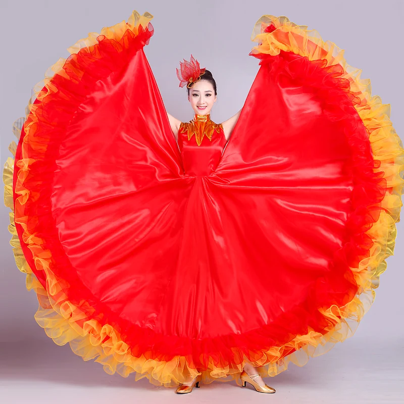 New  Adult Female Long Dress Woman Show Costume Opening Dance Large Swing Dress Chorus Performance and Spanish Dance Wear Red