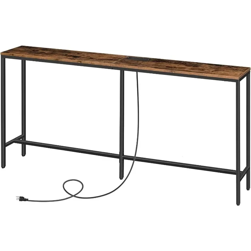 

Console Table With Power Outlet, 70.9" Narrow Sofa Table, Industrial Entryway Table With USB Ports