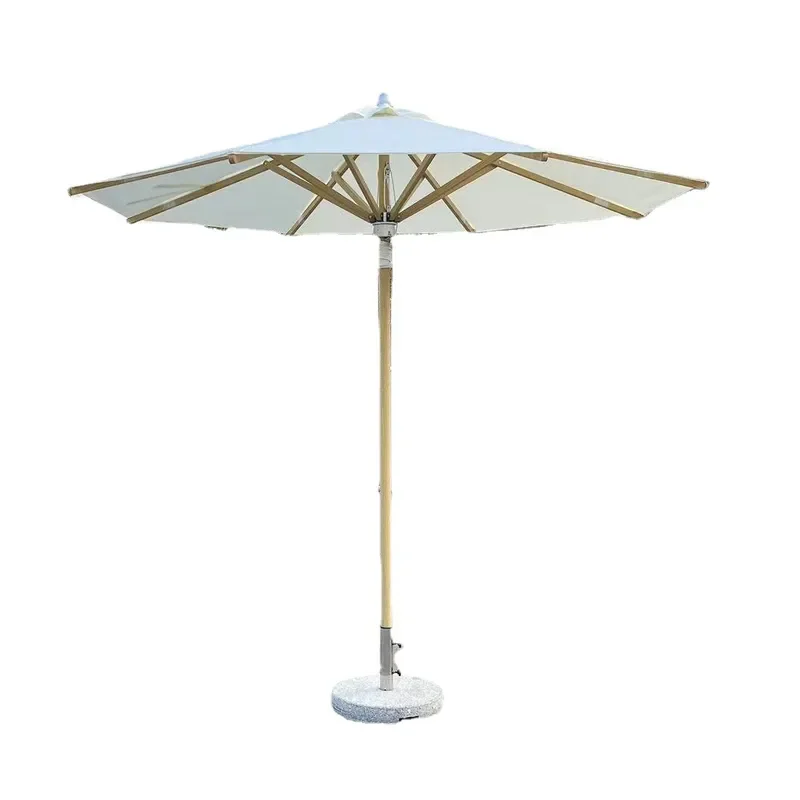 Aluminum Patio Umbrella with Pull Rope Center Pole Outdoor Beach Parasol for Garden Deck
