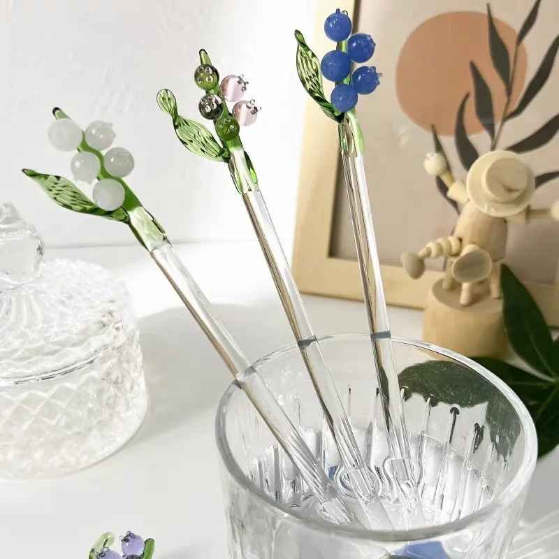 Lily of the Valley Glass Stirring Stick Creative Coffee Spoon Milk Spoon Honey Stirring Stick Heat Resistant Stained Glass Spoon