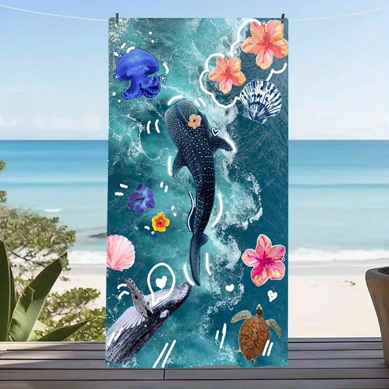 Whale Shark Sea Turtle Microfiber Beach Towel Hibiscus Flower Bath Blanket Cute Jellyfish Graphic Pool Towels For Travel