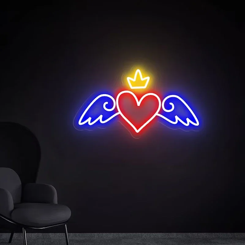 Angel Heart LED Neon Sign Custom Art Neon Light for Girl's Room Bedroom Decoration Home Night Lamp Art Decor Friend Gift