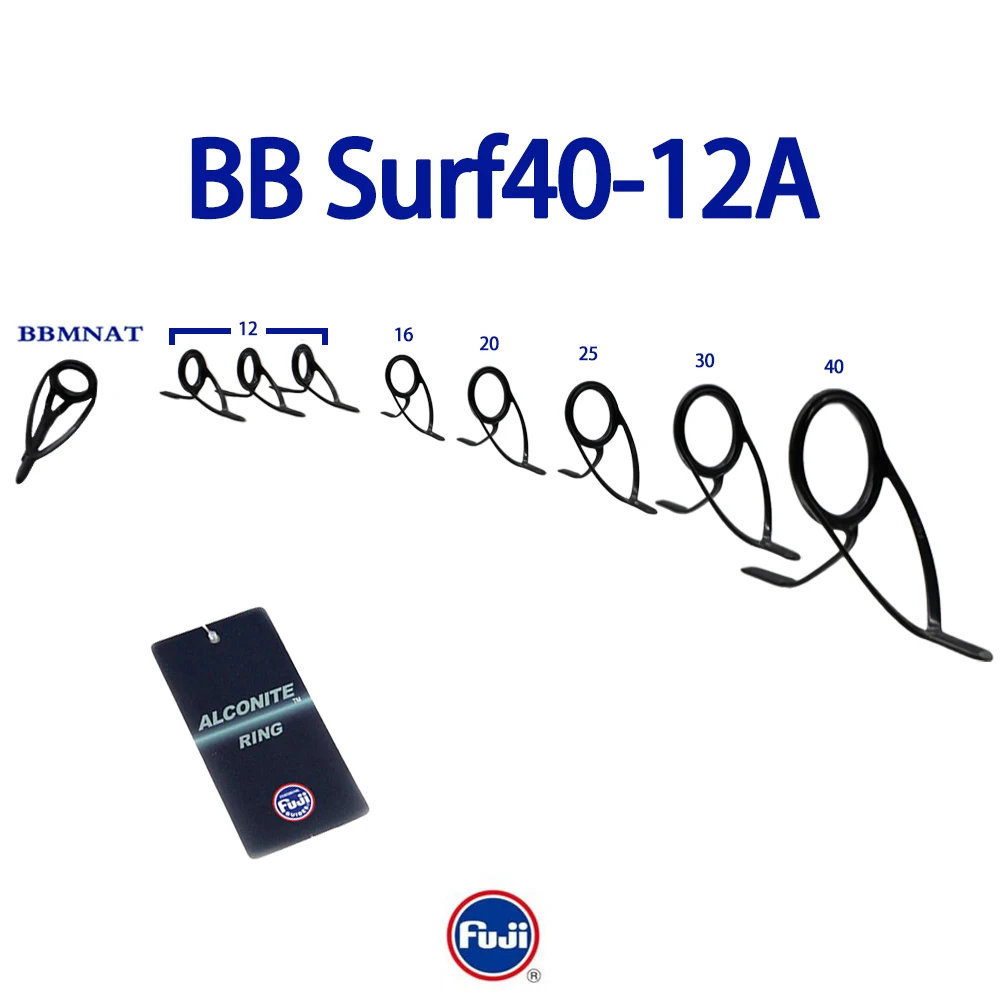 مجموعة دليل Alconite الأصلية من Fuji Surf40-12A باللون الفضي أو الرمادي الداكن لقضيب ركوب الأمواج ومكونات قضبان الصيد الثقيلة لركوب الأمواج