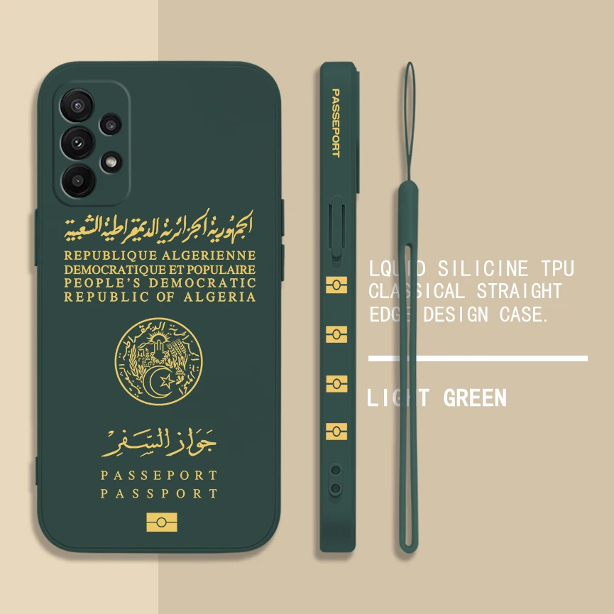 Algeria Passport Case For Samsung Galaxy S24 S23 S22 S21 S20 S10 Note 20 Lite Ultra Plus FE 4G 5G Liquid Cover With Hand Strap