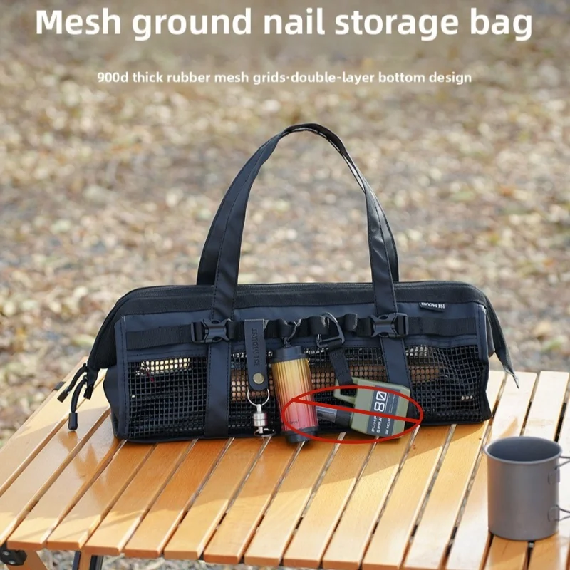

Outdoor Netting Tent Peg Storage Bag Coarse Rubber Grid Handle Super Large Capacity Storage Box Camping Gear