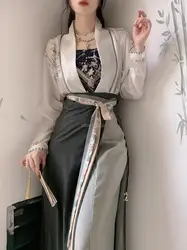 Conjunto retrô de 3 peças estampado e bonito para mulheres, hanfu, roupas tradicionais chinesas da dinastia Song, hanfu diário, S380, primavera e verão, 2023