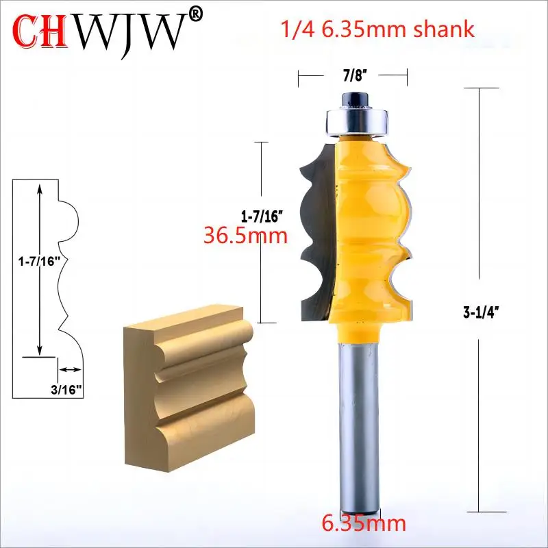 1PC 6.35mm 1/4 Shank Architectural Cemented Carbide Molding Router Bit Trimming Wood Milling Cutter for Woodwork Power Tools
