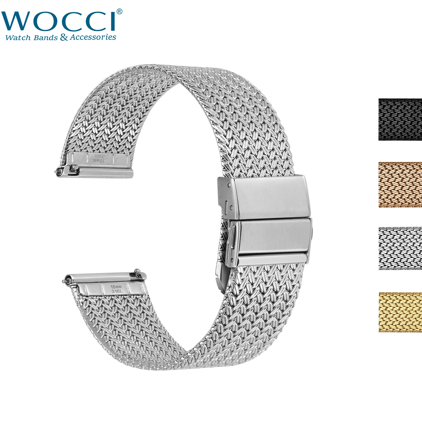 WOCCI Elite Metal Watch Band, Mesh Woven, Mesh Woven, Quick Release, Upgraded Fold Clasp, Strap Width 14mm 16mm 18mm 20mm 22mm