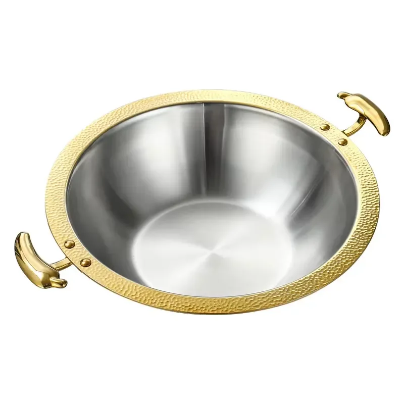 304 Stainless Steel Double Grid Hot Pot Commercial Cooker for Shabu Suitable for Induction Cooker and Gas Stove Dual Purpose