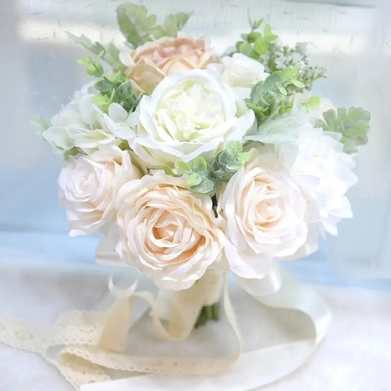 

Искусственный букет роз с кружевным ремешком, имитация свадебного букета на День святого Валентина, свадебная фотография невесты