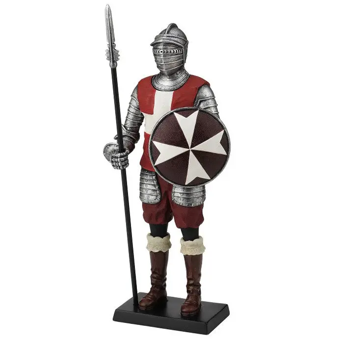 Medieval Maltese Crusader Knight Resin Figurine Standing Armored Warrior with Spear and Shield Home Office Desktkop Decoration