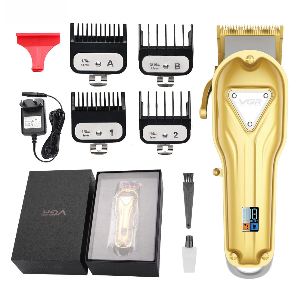Metal Electric Hair Clipper VGR134 Rechargeable High Power LCD Trimmer For Men Grooming Styling Tool