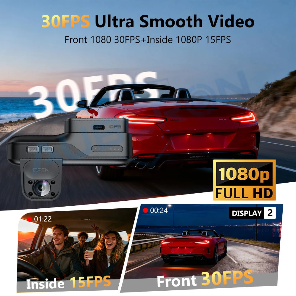 1080P Dual Lens Dash Cam Smart 4G LTE GPS WiFi Car DVR Camera Front Cabin Recorder APP Remote View Motion Detection Parking Mode