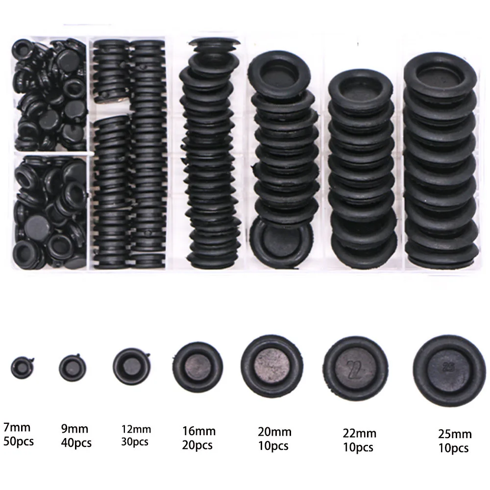 170PCS Rubber Grommet Firewall Hole Plug Kit Wire Washer Kit For Drilling1/4 