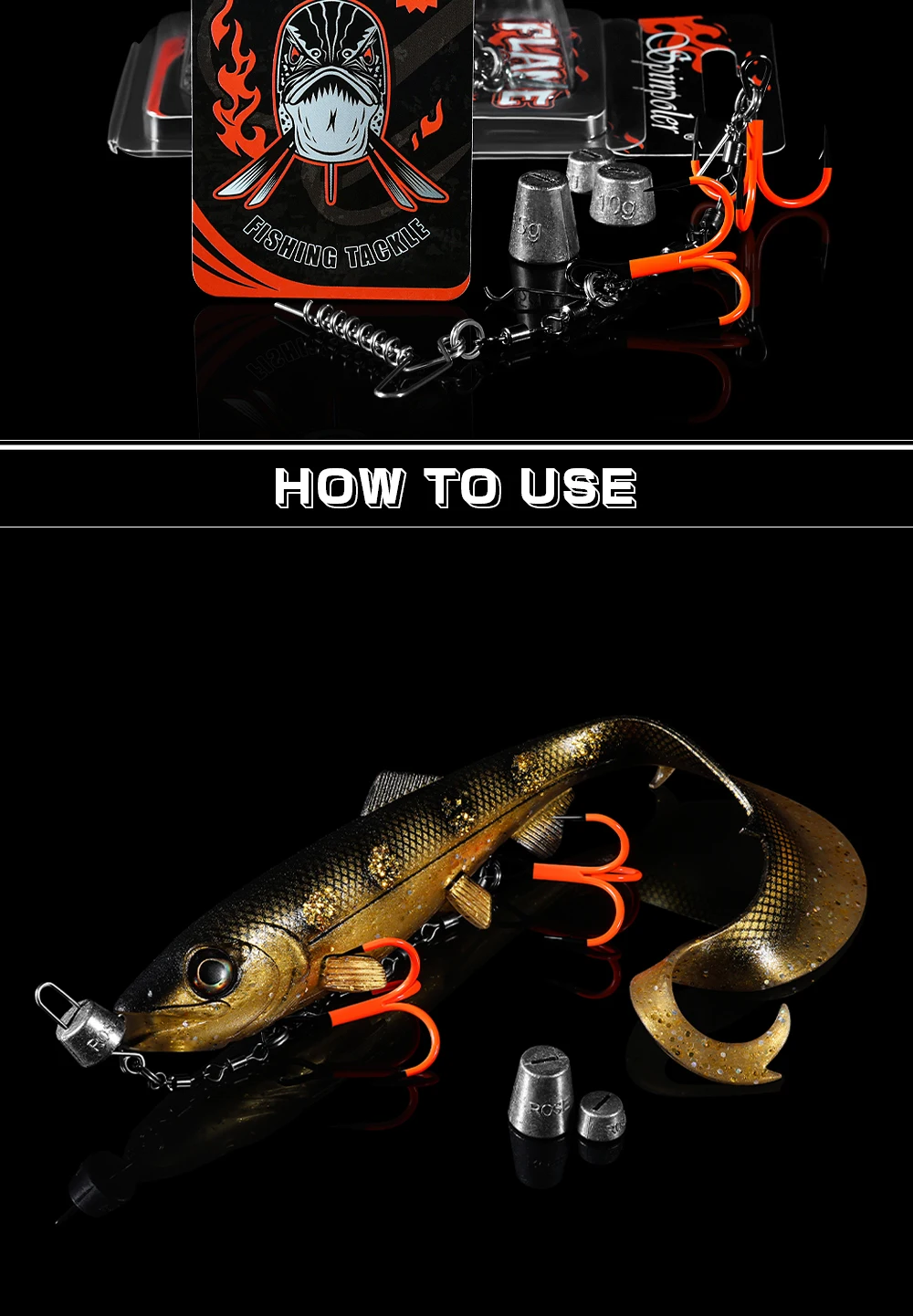 Spinpoler Multi-Depth Flame Stinger Rig UV-Haken mit einstellbarem Sinkergewicht für weichen Köder, Hechtangeln, Köderguss, Trolling, Pesca – Detail 9