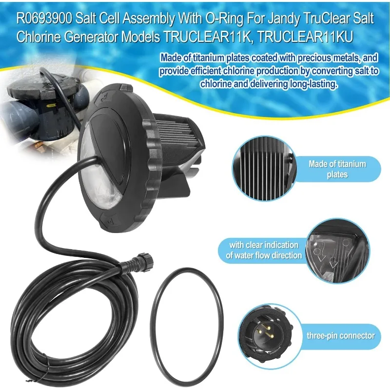 R0693900 Salt Cell Assembly Replacement Parts with O-Ring Fit for Zodiac Jandy TruClear Chlorine Generator Chlorinator Models