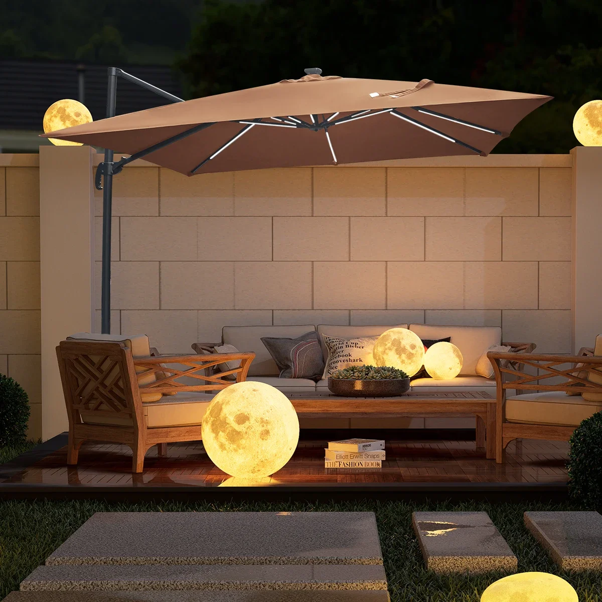

Summer Outdoor Parasol Large Roman Umbrella Big Size Stand Garden Waterproof Patio Cantilever Umbrellas & Bases With LED Light