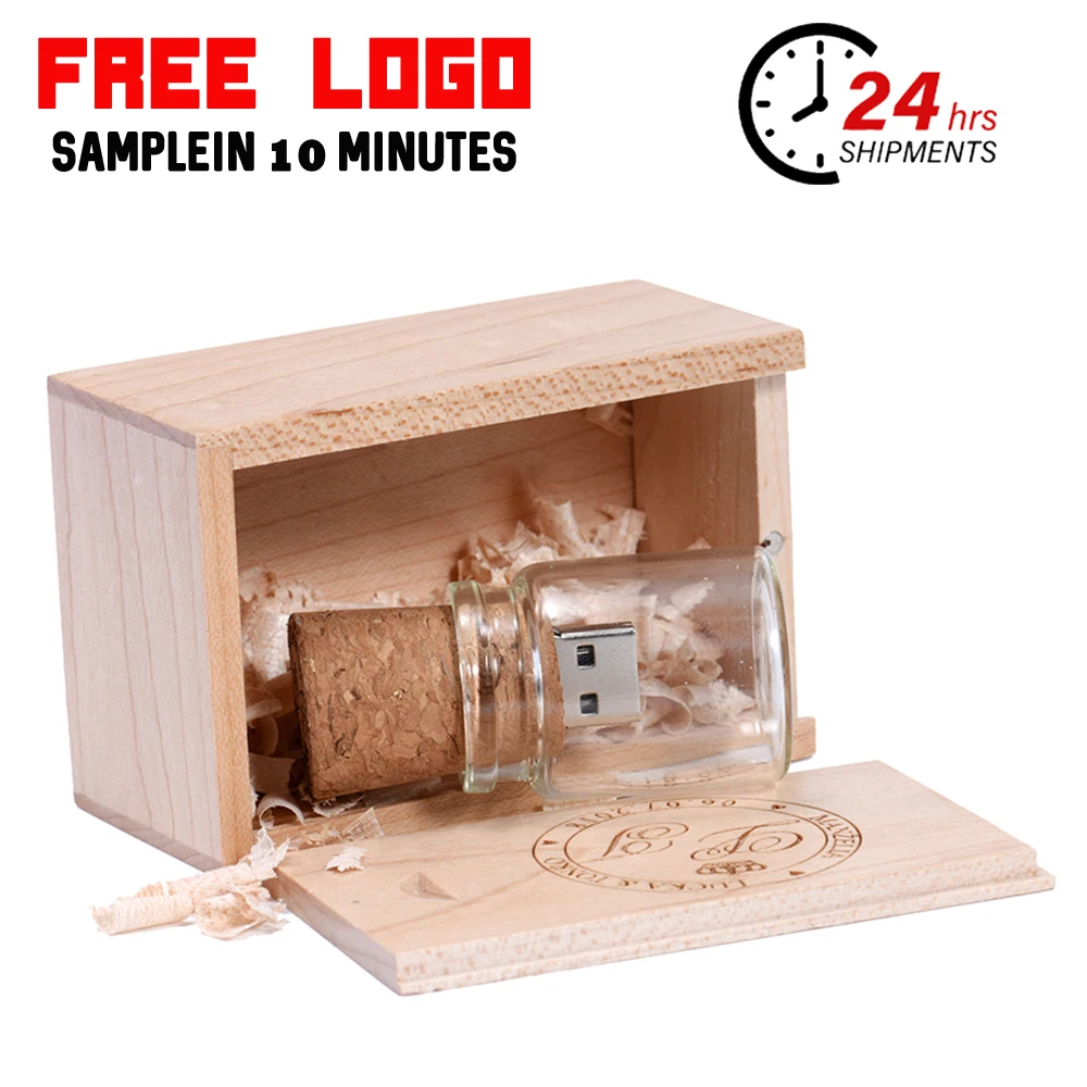Free Custom Logo USB Flash Drive 128GB Drifting Bottle Pen Drive 64GB Creative Gift Memory Stick 32GB Wooden Flash Disk 16GB 8GB