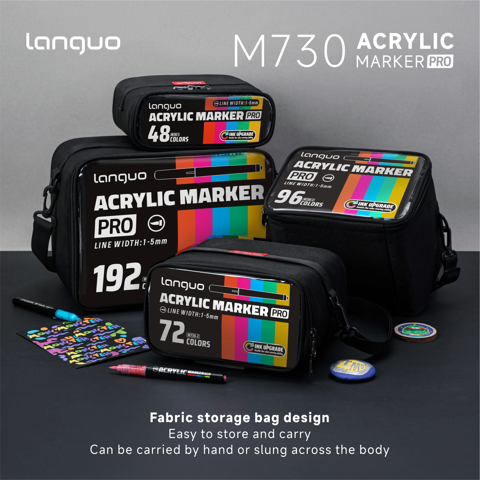 48/72/96/192 Colors Acrylic Brush Marker Pens, Auto Ink Control, Waterproof For Rock Canvas Glass DIY Craft Drawing Art Kit