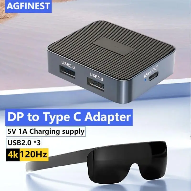 

Адаптер 4K120 Гц DP-Type C с многопортовым USB2.0*3 + портом 5 В, зарядный концентратор, док-станция для ноутбуков, телефона, компьютера